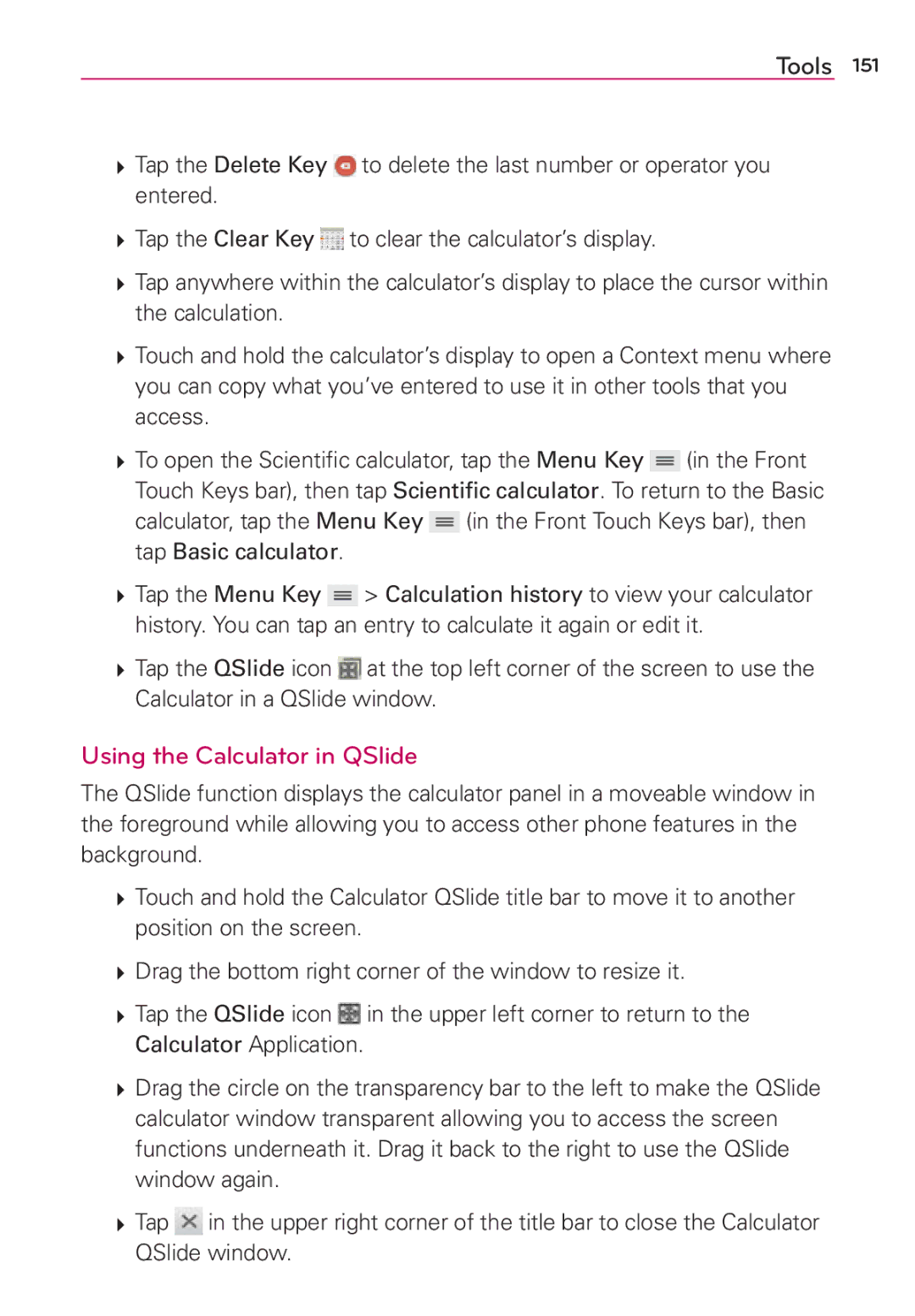 Verizon G2 manual Using the Calculator in QSlide 