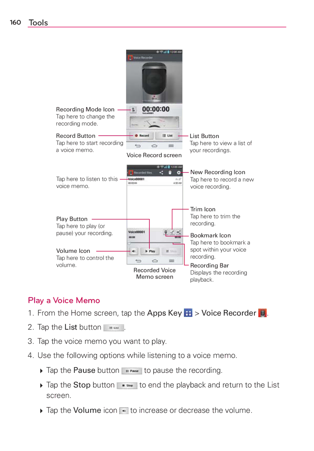 Verizon G2 manual Play a Voice Memo 