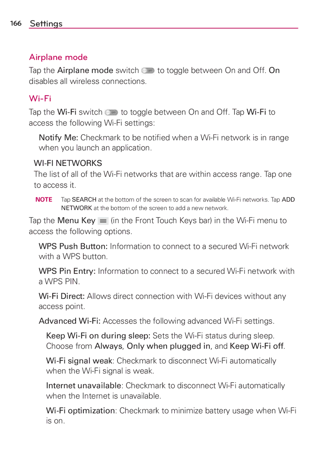 Verizon G2 manual Wi-Fi, WI-FI Networks 