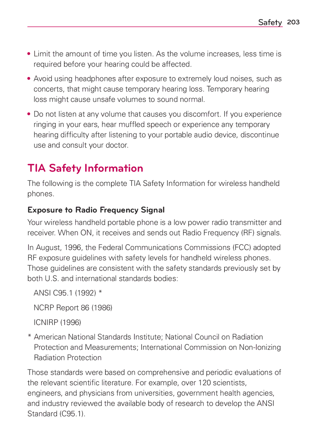 Verizon G2 manual TIA Safety Information, Exposure to Radio Frequency Signal 