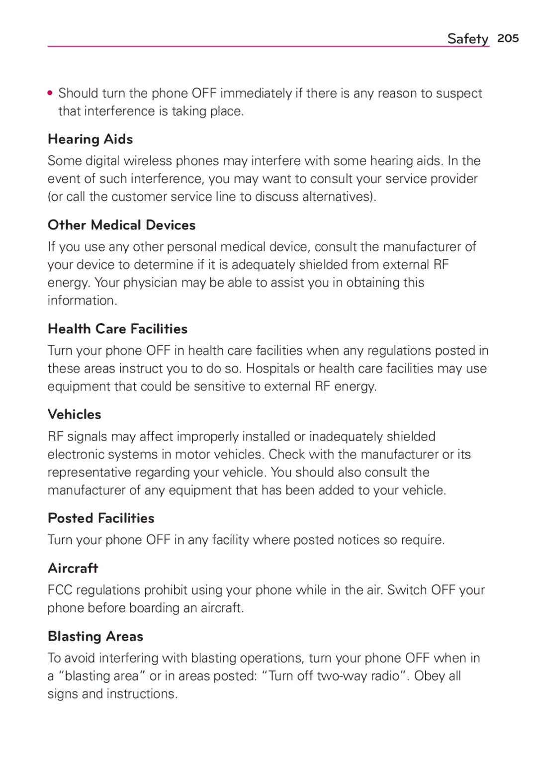 Verizon G2 manual Hearing Aids, Other Medical Devices, Health Care Facilities, Vehicles, Posted Facilities, Aircraft 