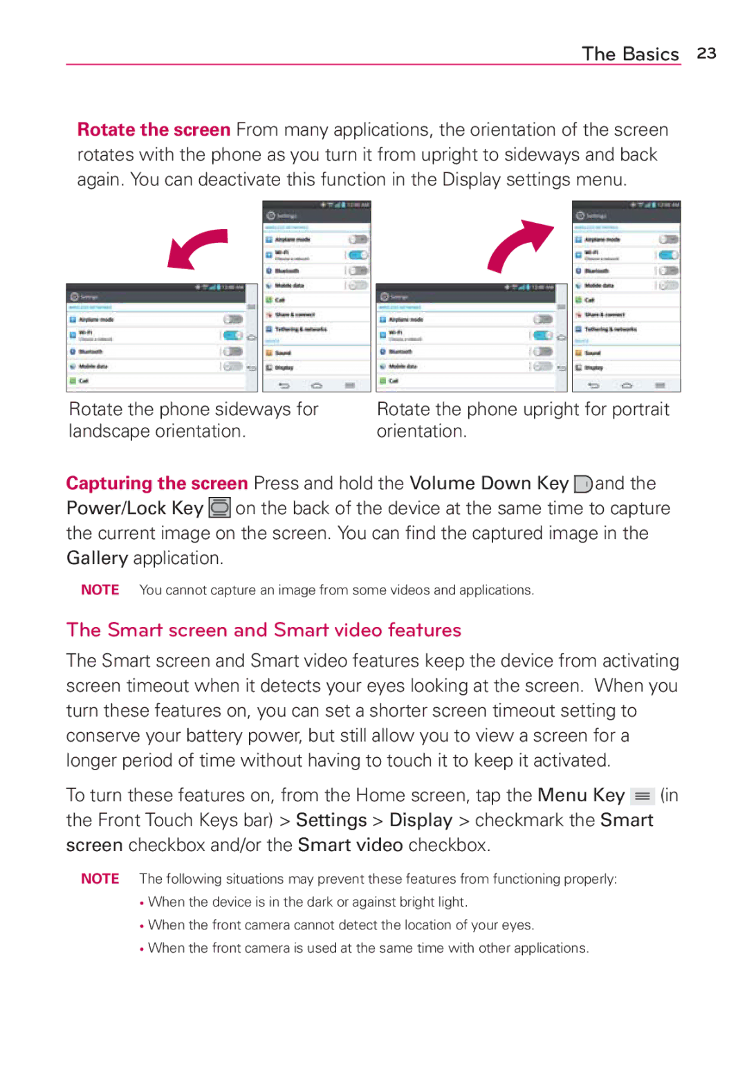 Verizon G2 manual Smart screen and Smart video features 