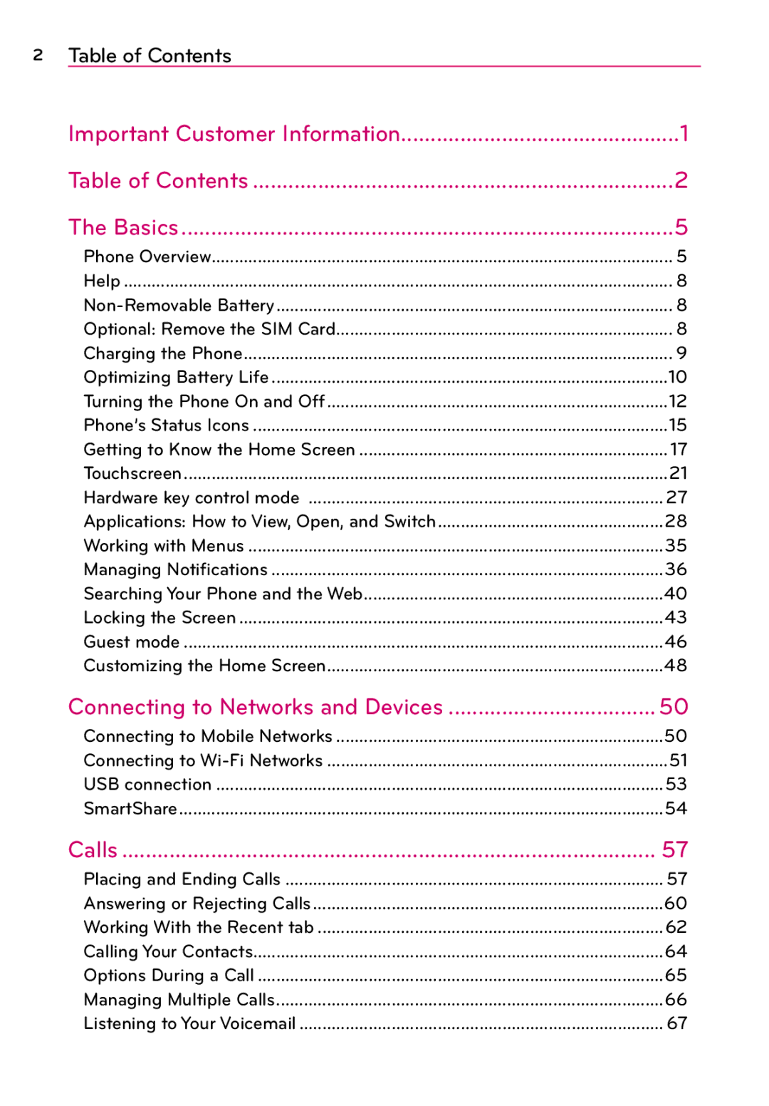 Verizon G2 manual Important Customer Information, Connecting to Networks and Devices 