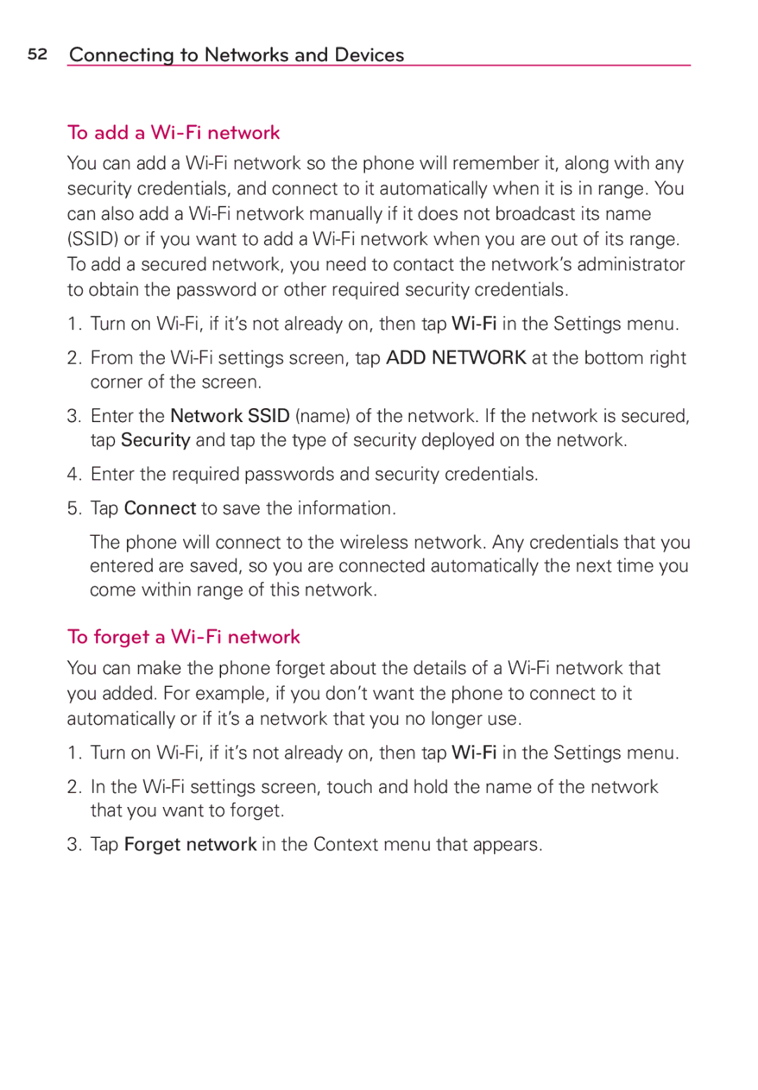 Verizon G2 manual To add a Wi-Fi network, To forget a Wi-Fi network 