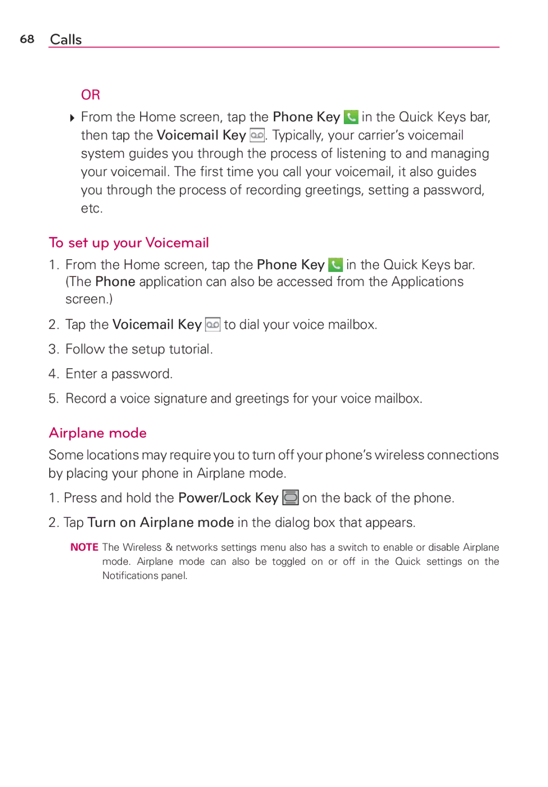 Verizon G2 manual To set up your Voicemail, Airplane mode 