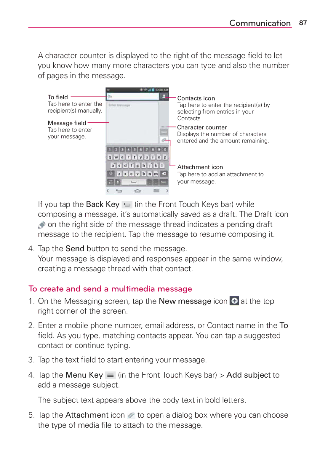 Verizon G2 manual To create and send a multimedia message 