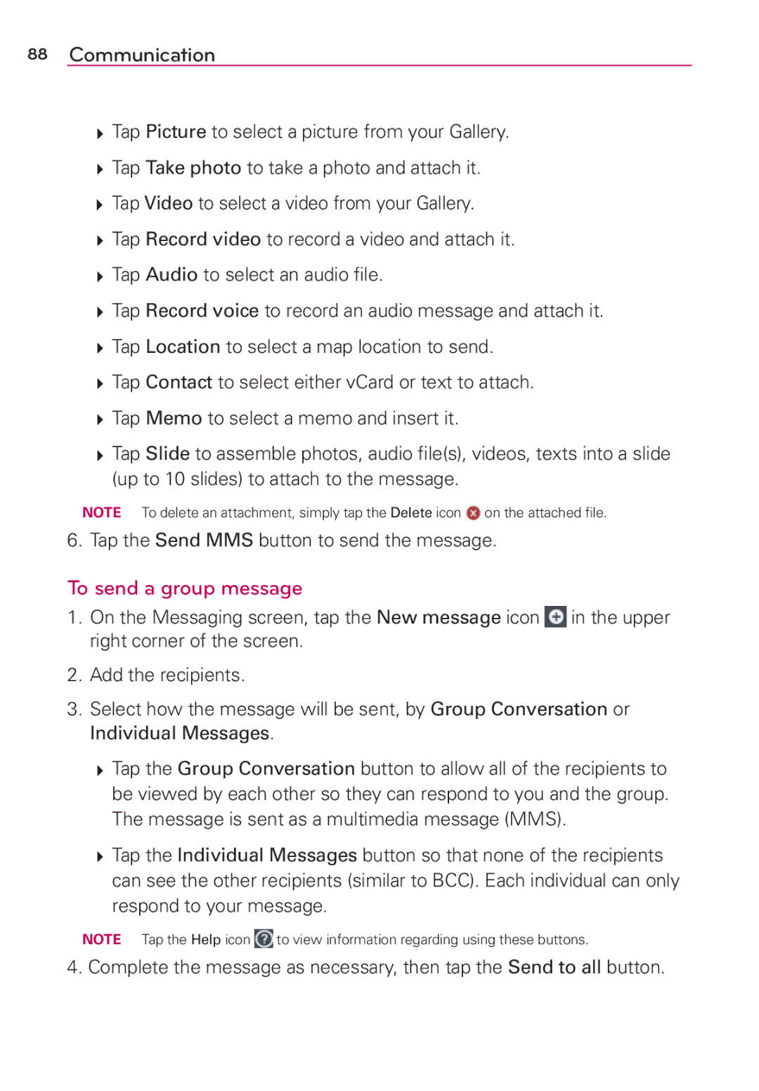 Verizon G2 manual To send a group message 