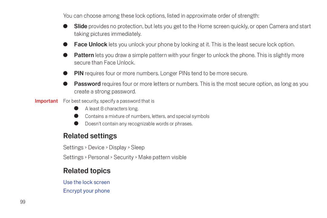 Verizon Galaxy Nexus manual Use the lock screen Encrypt your phone 