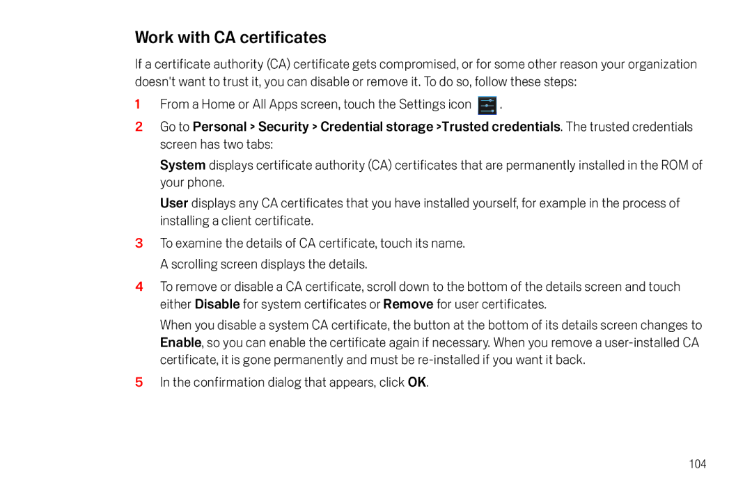 Verizon Galaxy Nexus manual Work with CA certificates 