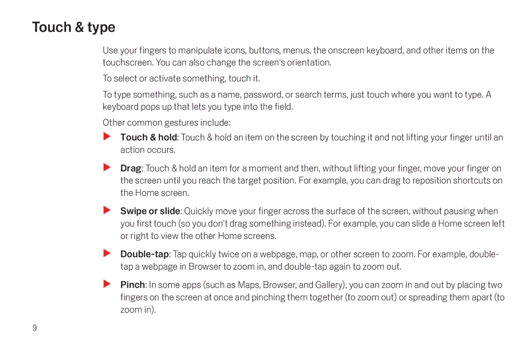 Verizon Galaxy Nexus manual Touch & type 