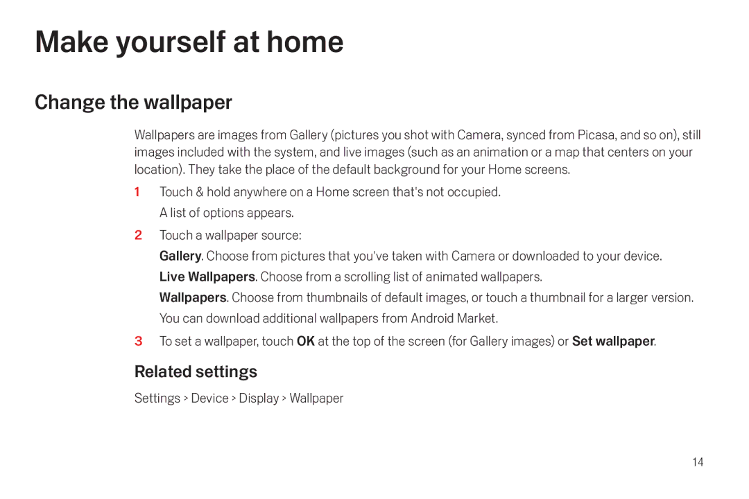 Verizon Galaxy Nexus manual Make yourself at home, Change the wallpaper 