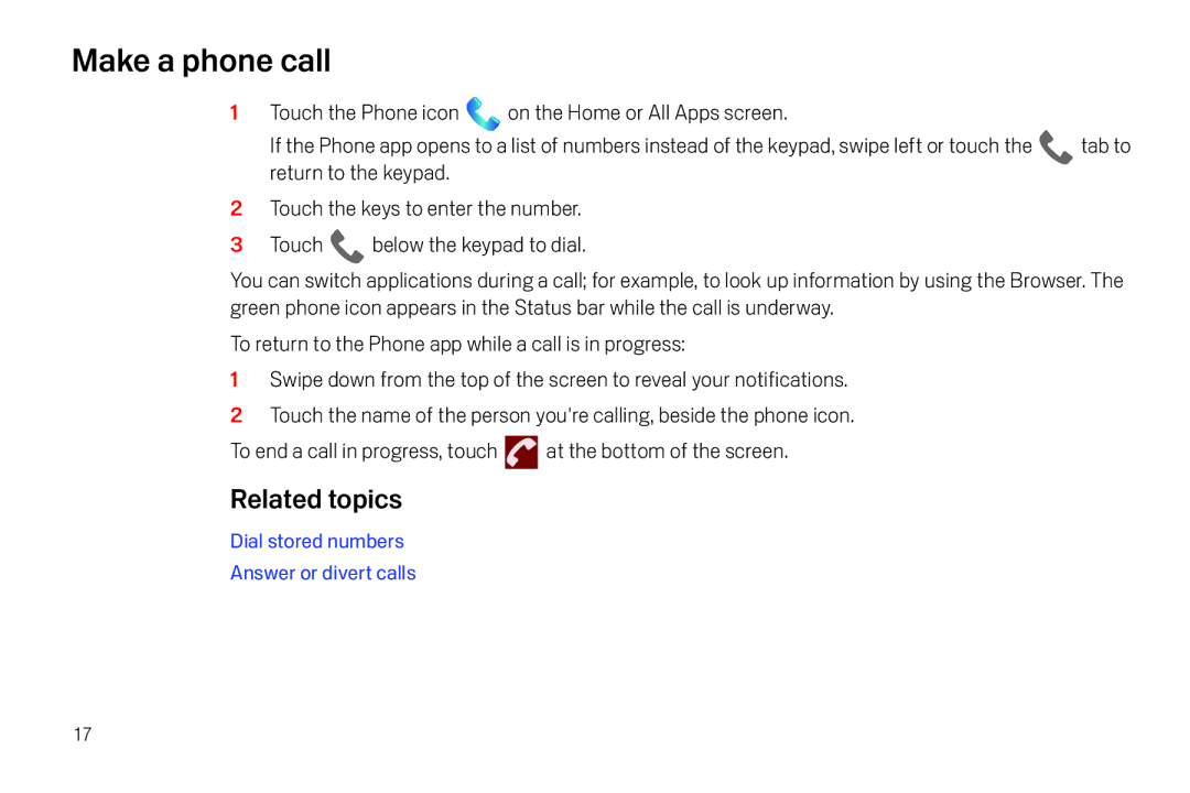 Verizon Galaxy Nexus manual Make a phone call, Related topics 