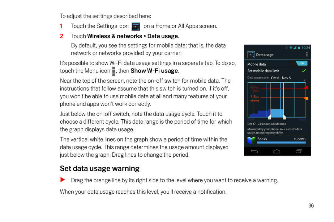 Verizon Galaxy Nexus manual Set data usage warning 