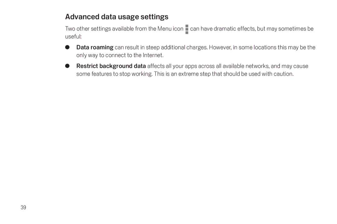 Verizon Galaxy Nexus manual Advanced data usage settings 