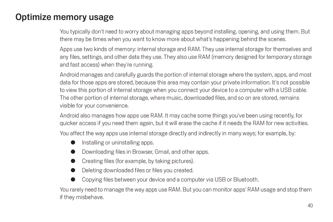 Verizon Galaxy Nexus manual Optimize memory usage 