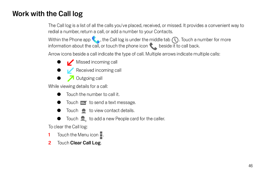 Verizon Galaxy Nexus manual Work with the Call log 