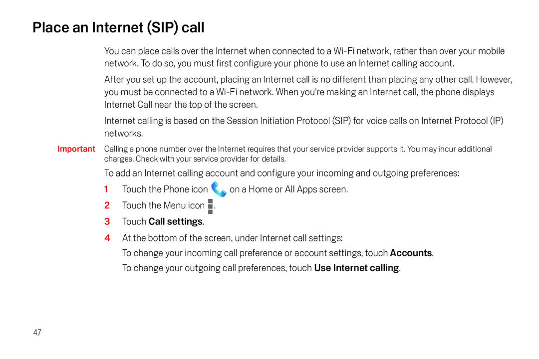 Verizon Galaxy Nexus manual Place an Internet SIP call 