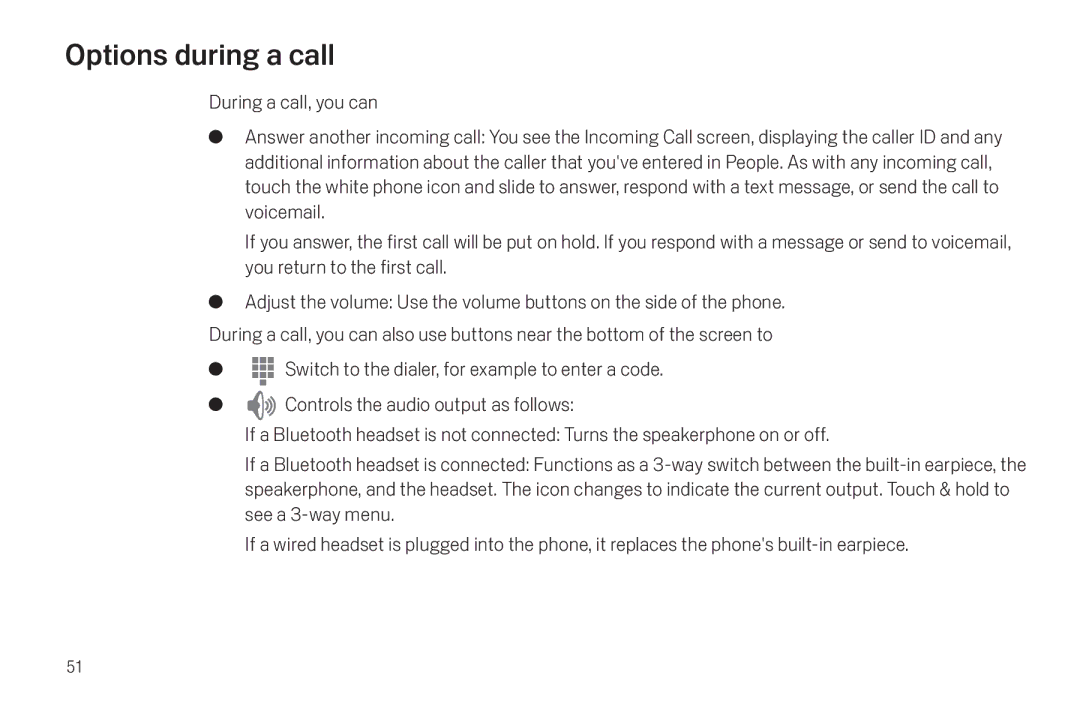 Verizon Galaxy Nexus manual Options during a call 