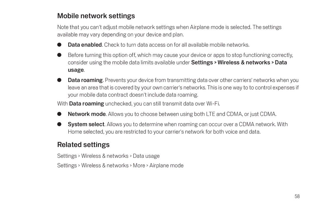 Verizon Galaxy Nexus manual Mobile network settings 