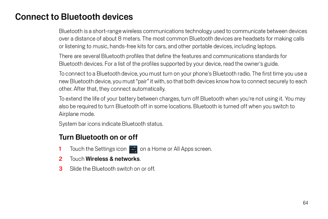 Verizon Galaxy Nexus manual Connect to Bluetooth devices, Turn Bluetooth on or off 