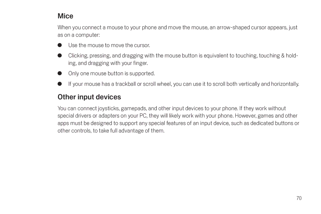 Verizon Galaxy Nexus manual Mice, Other input devices 