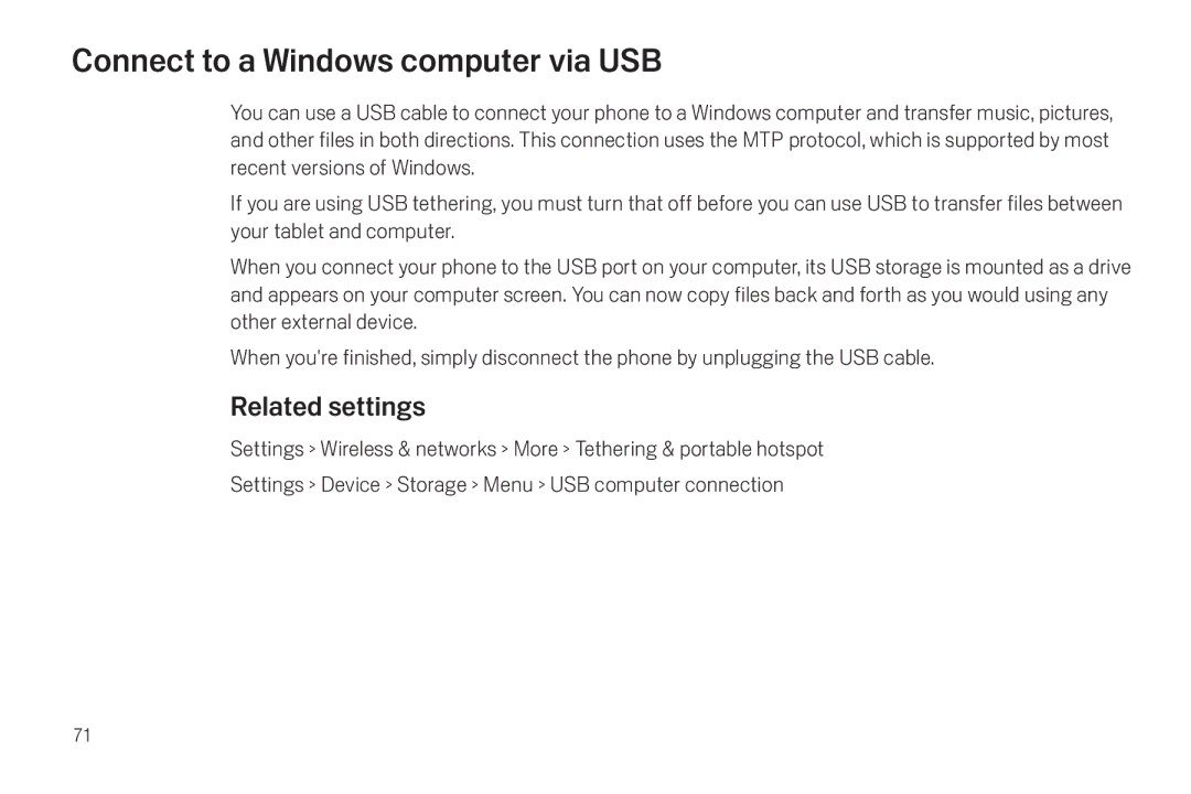 Verizon Galaxy Nexus manual Connect to a Windows computer via USB, Related settings 