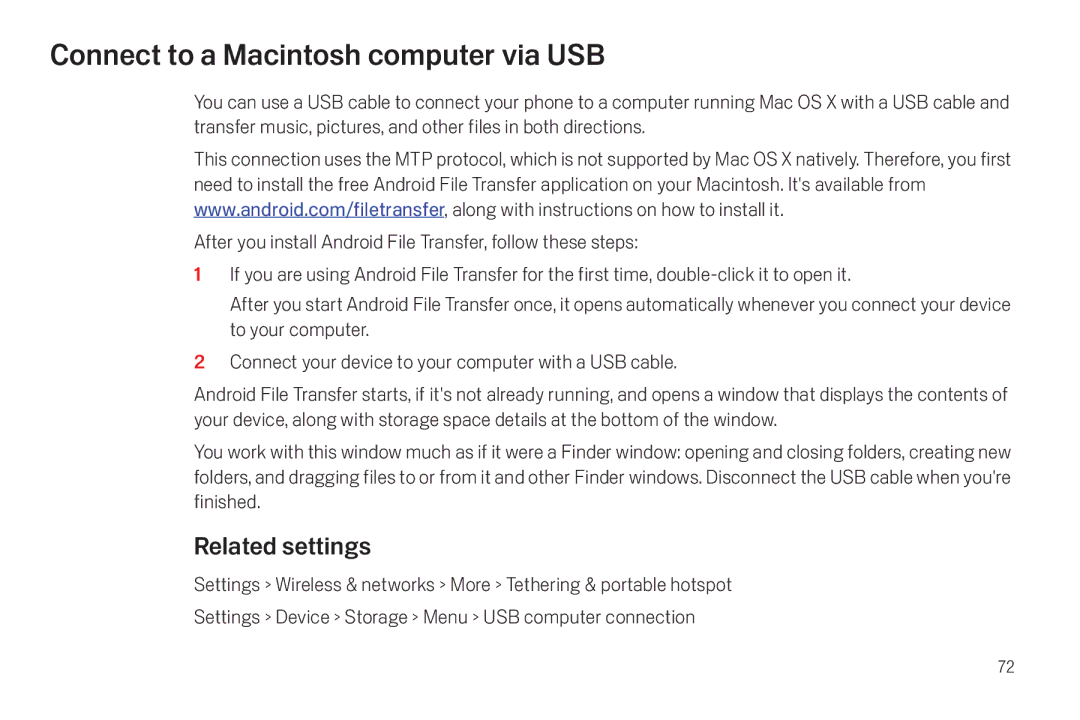 Verizon Galaxy Nexus manual Connect to a Macintosh computer via USB 