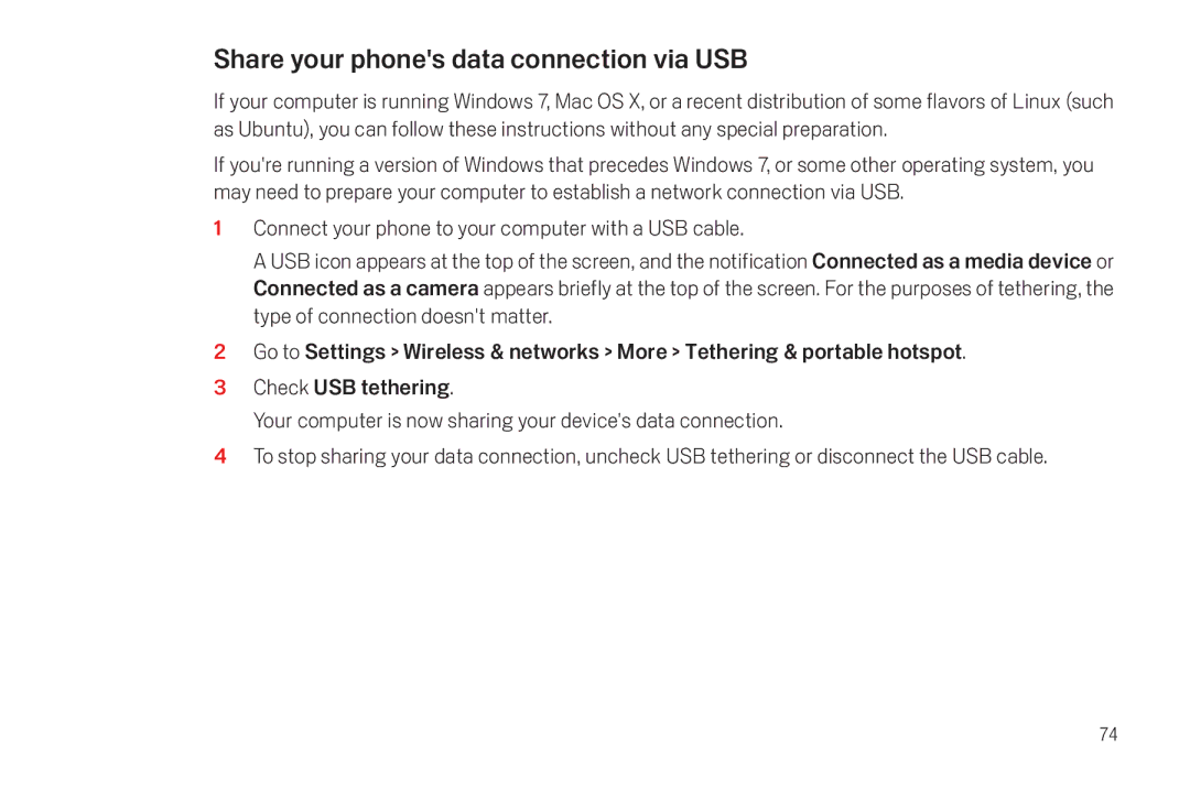 Verizon Galaxy Nexus manual Share your phones data connection via USB 