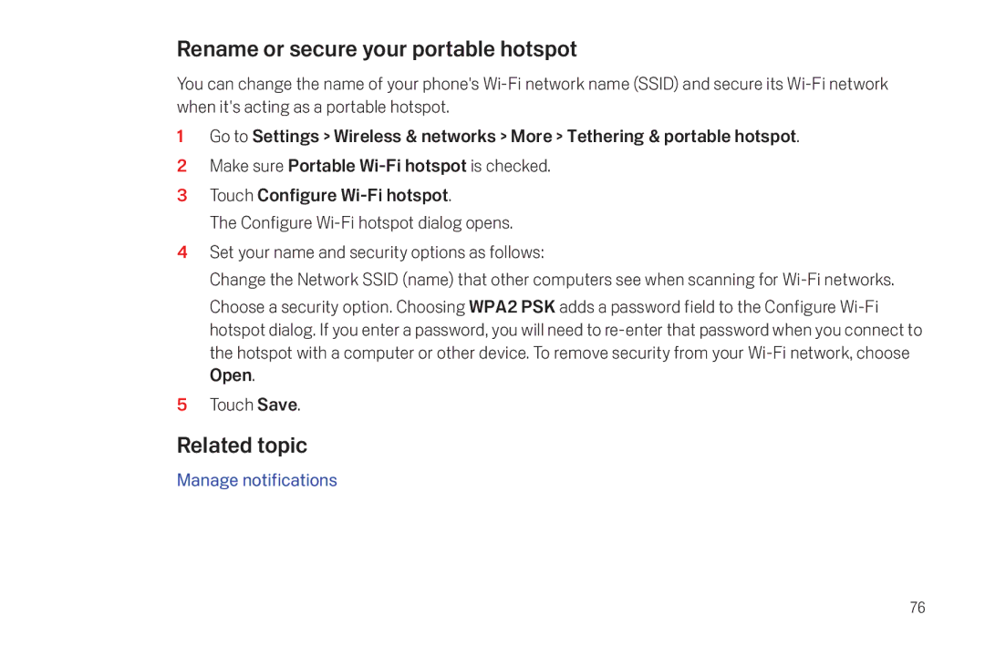 Verizon Galaxy Nexus manual Rename or secure your portable hotspot, Related topic 