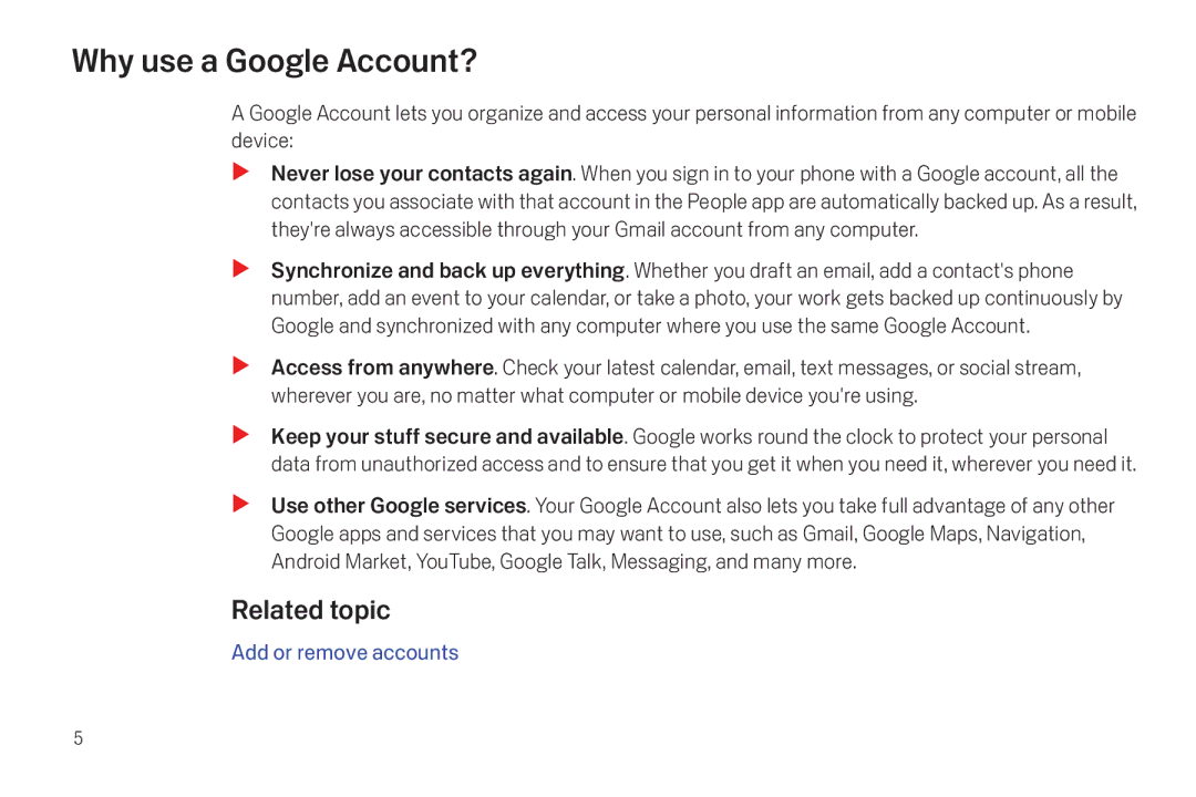 Verizon Galaxy Nexus manual Why use a Google Account?, Related topic 