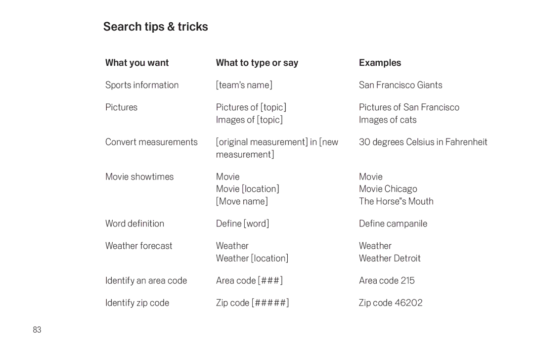 Verizon Galaxy Nexus manual Search tips & tricks 