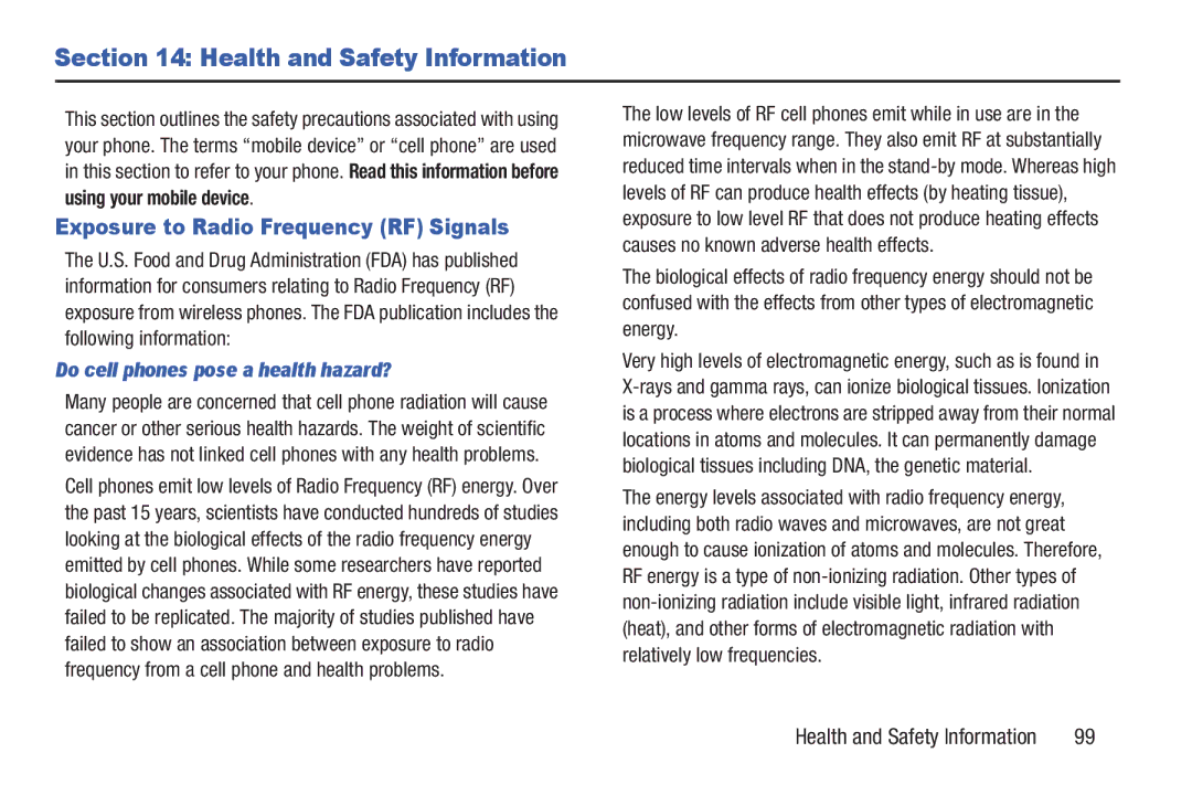 Verizon GH68-36252A manual Health and Safety Information, Exposure to Radio Frequency RF Signals 