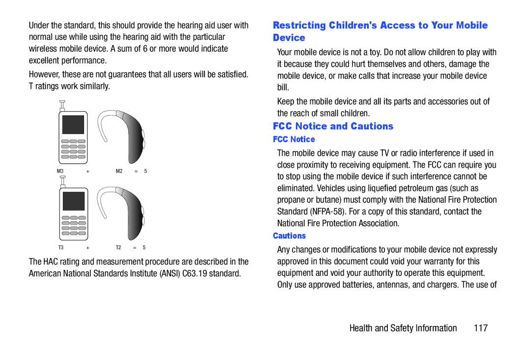 Verizon GH68-36252A manual Restricting Childrens Access to Your Mobile Device, FCC Notice and Cautions, 117 