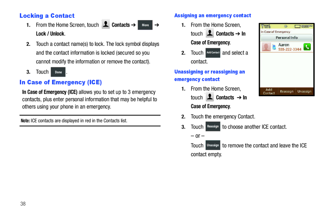 Verizon GH68-36252A manual Locking a Contact, Case of Emergency ICE, Touch Done, From the Home Screen, Contact empty 