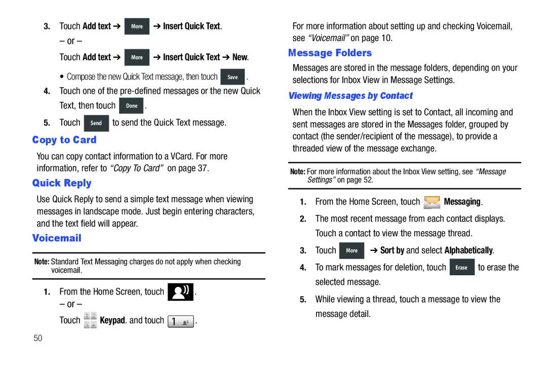 Verizon GH68-36252A manual Quick Reply, Message Folders, Viewing Messages by Contact 