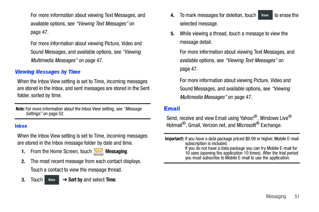 Verizon GH68-36252A manual Available options, see Viewing Text Messages on, Viewing Messages by Time, Inbox 