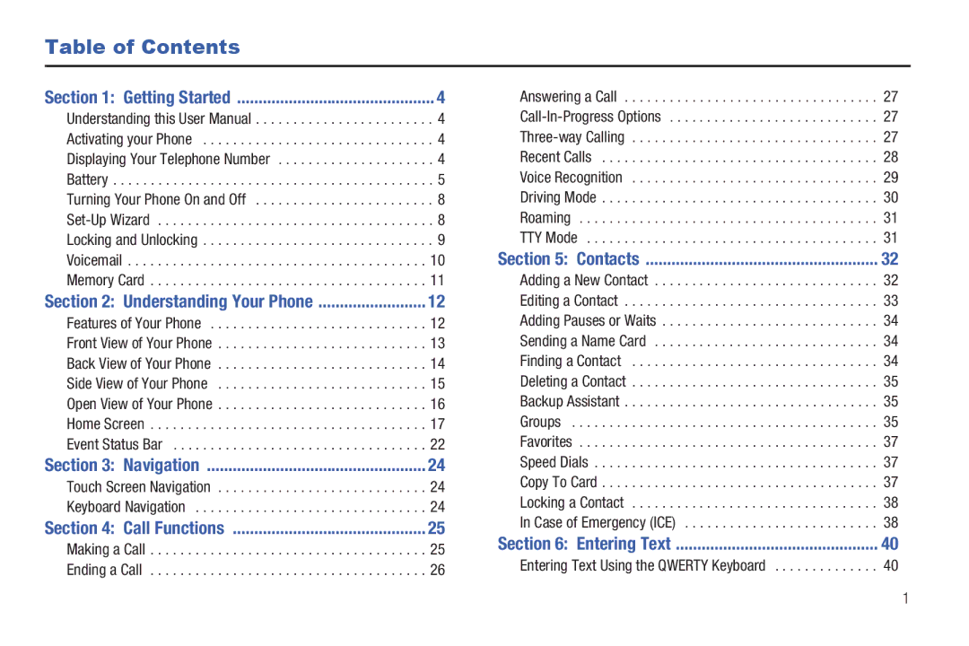 Verizon GH68-36252A manual Table of Contents 