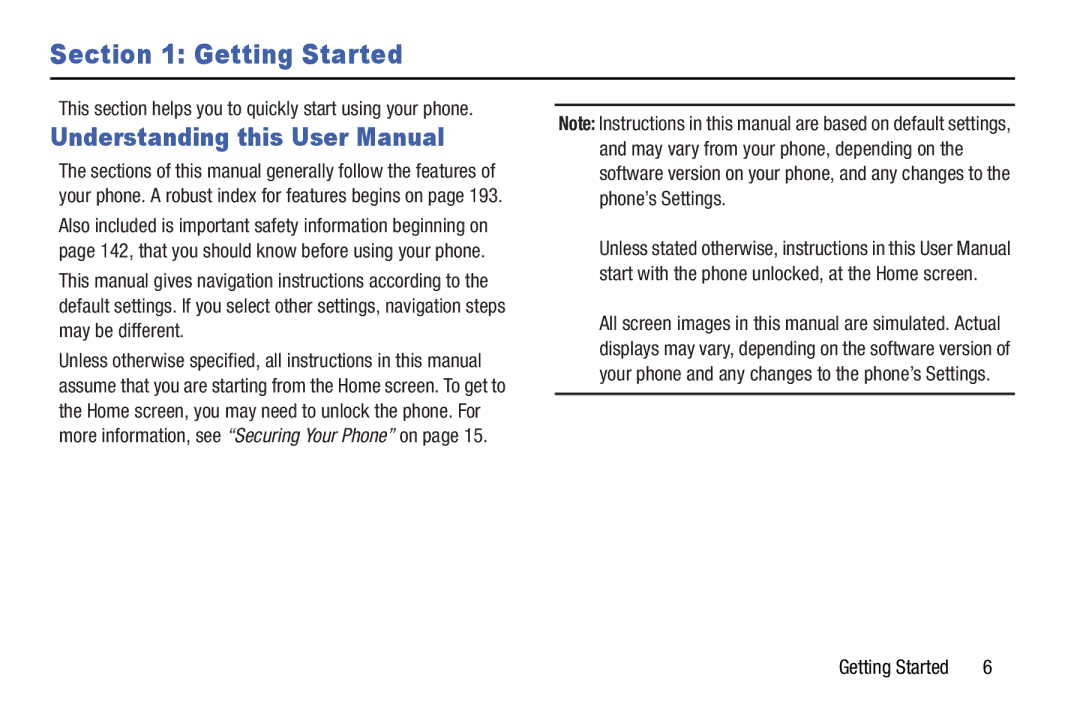 Verizon GH68-36971A manual Getting Started, This section helps you to quickly start using your phone 