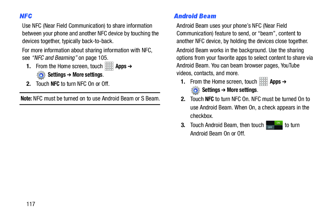 Verizon GH68-36971A manual Nfc, Android Beam 