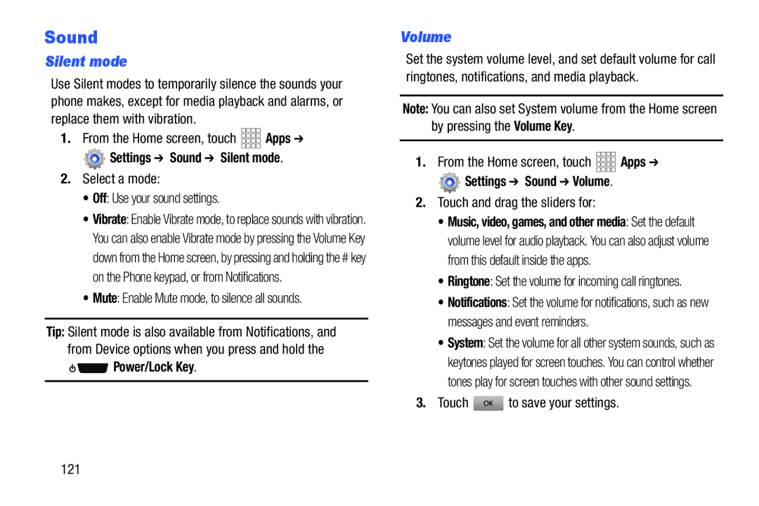 Verizon GH68-36971A manual Settings Sound Silent mode, Settings Sound Volume 