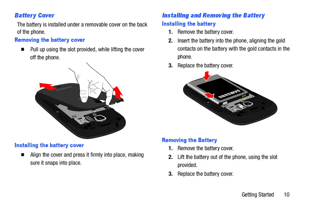 Verizon GH68-36971A manual Battery Cover, Installing and Removing the Battery 