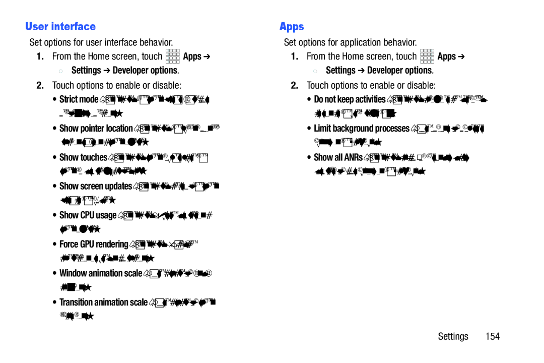 Verizon GH68-36971A manual User interface, Apps, Touch options to enable or disable 