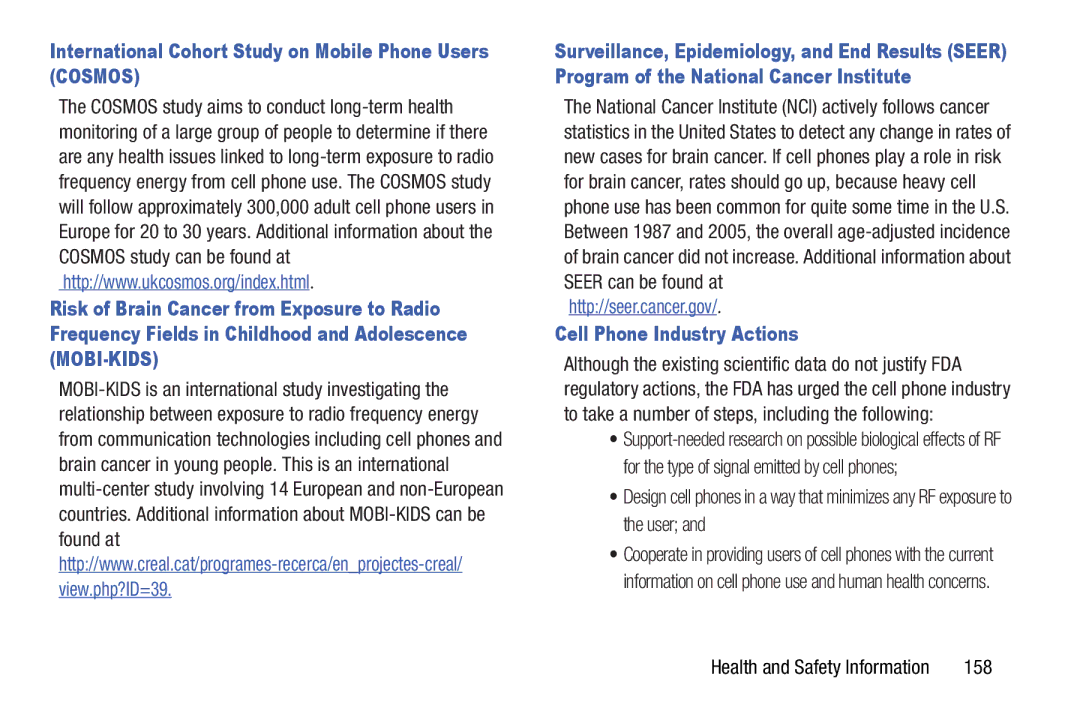 Verizon GH68-36971A manual International Cohort Study on Mobile Phone Users Cosmos, Cell Phone Industry Actions, 158 