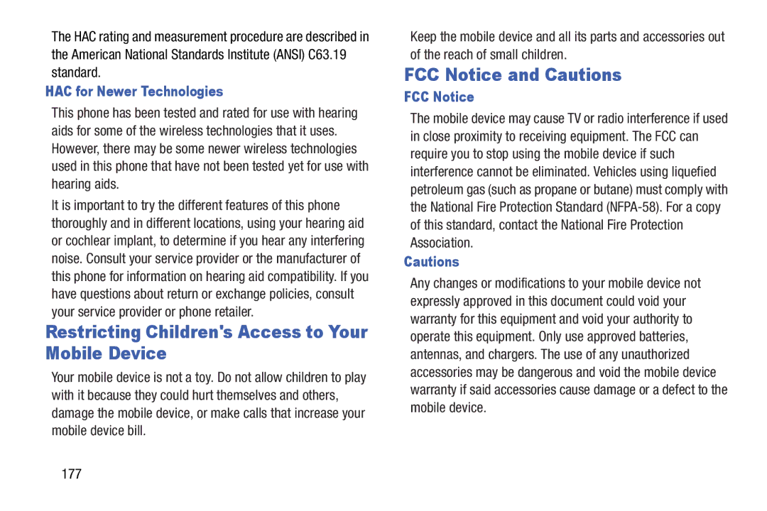 Verizon GH68-36971A manual Restricting Childrens Access to Your Mobile Device, FCC Notice and Cautions 