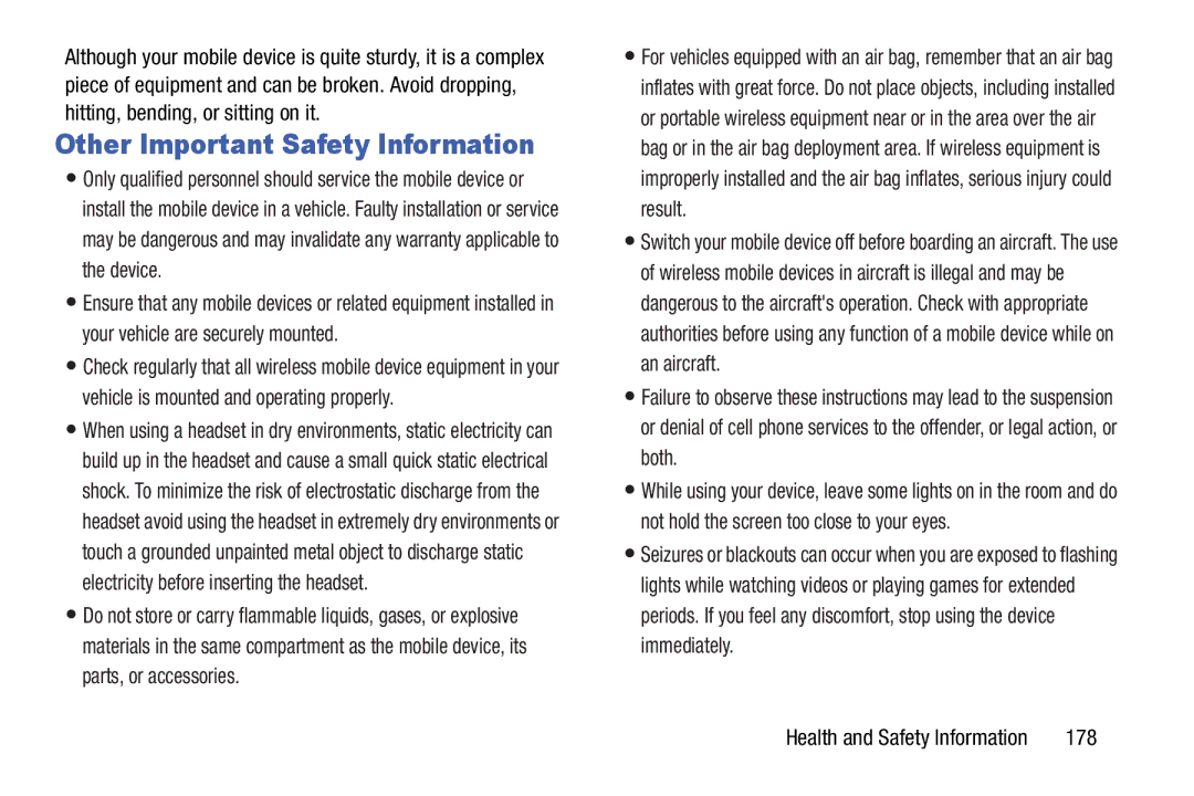 Verizon GH68-36971A manual Other Important Safety Information, 178 