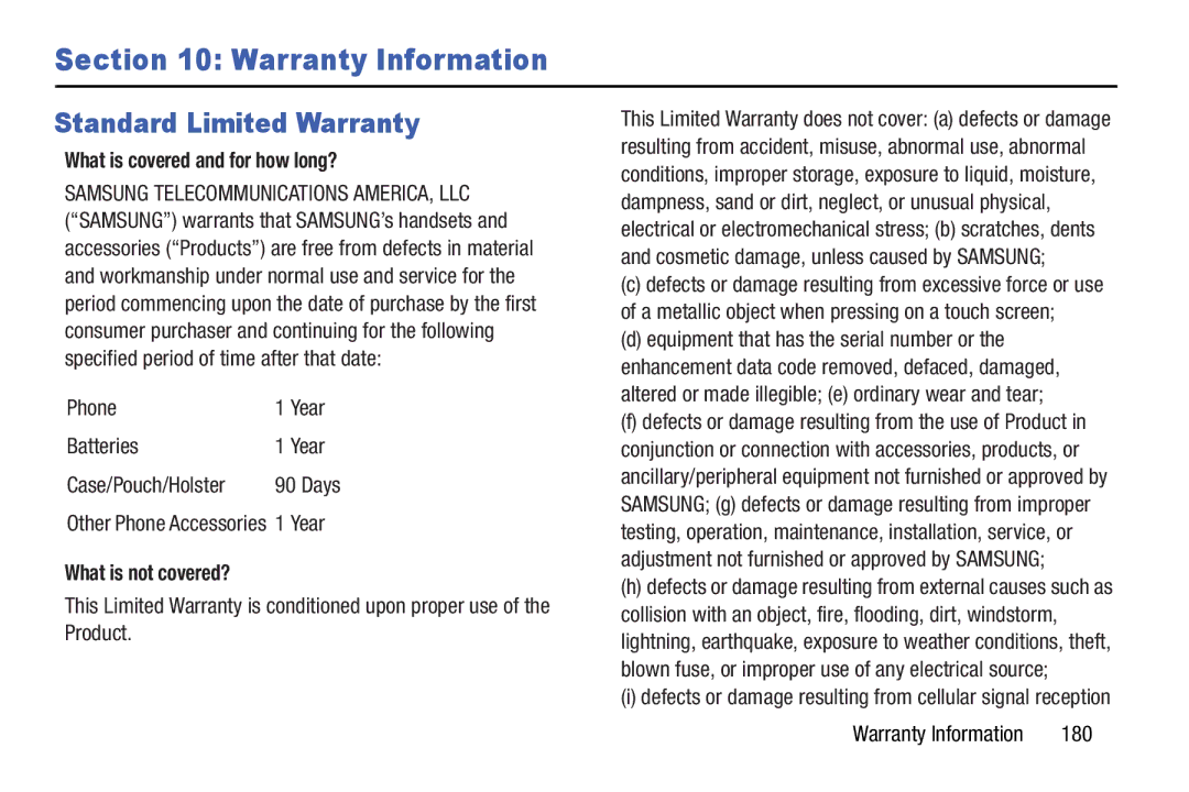 Verizon GH68-36971A manual Standard Limited Warranty, What is covered and for how long?, What is not covered? 