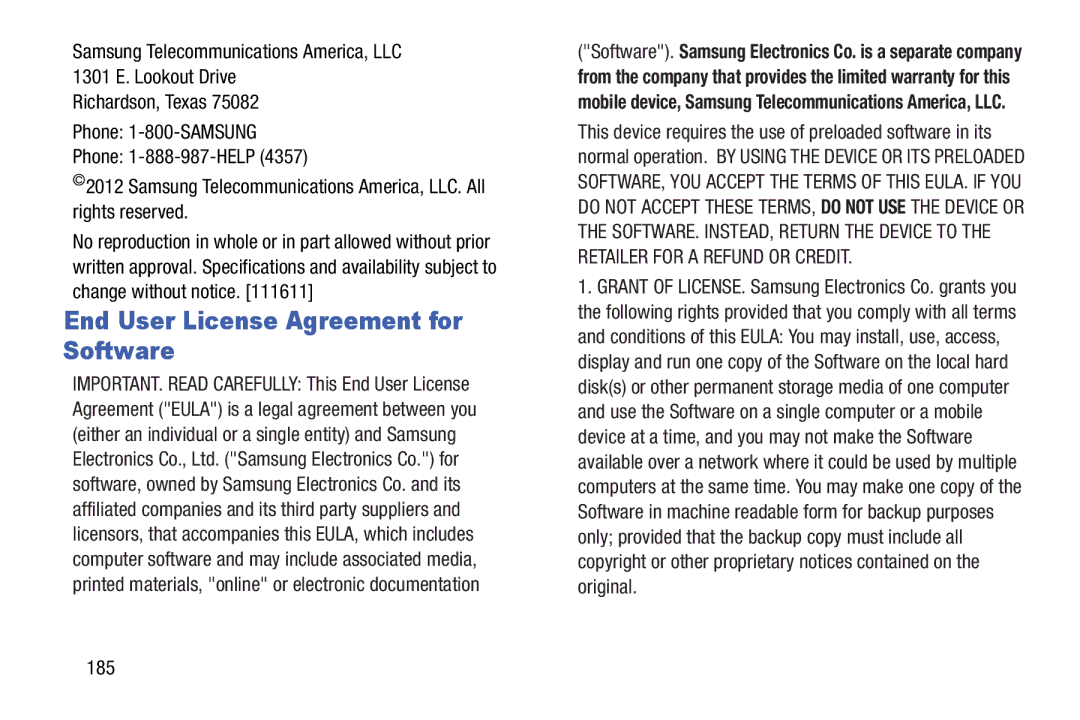 Verizon GH68-36971A manual End User License Agreement for Software, 185 