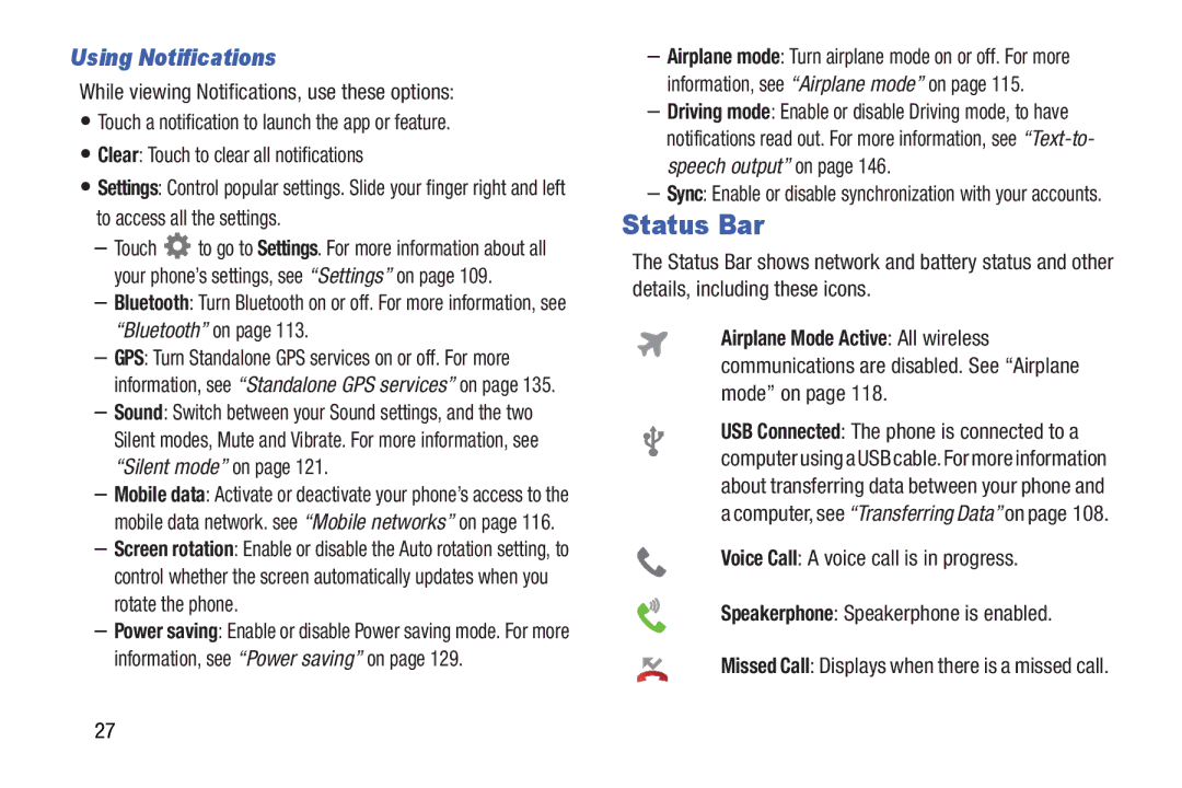 Verizon GH68-36971A manual Status Bar, Using Notifications 