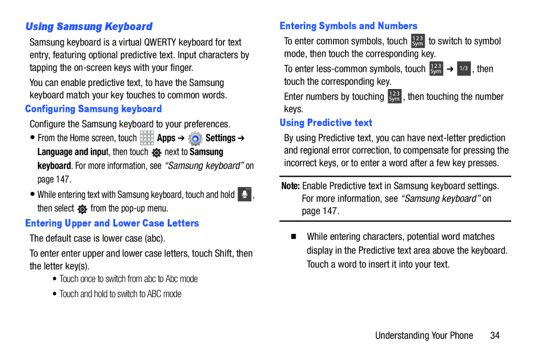 Verizon GH68-36971A manual Using Samsung Keyboard, Configuring Samsung keyboard 