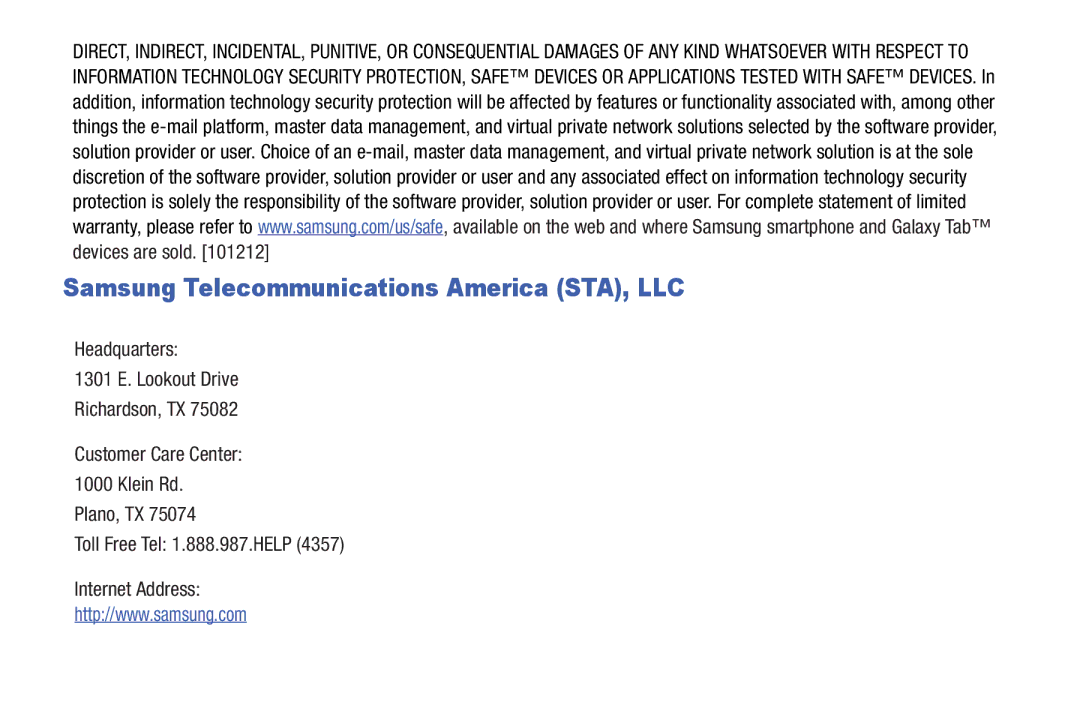 Verizon GH68-36971A manual Samsung Telecommunications America STA, LLC 